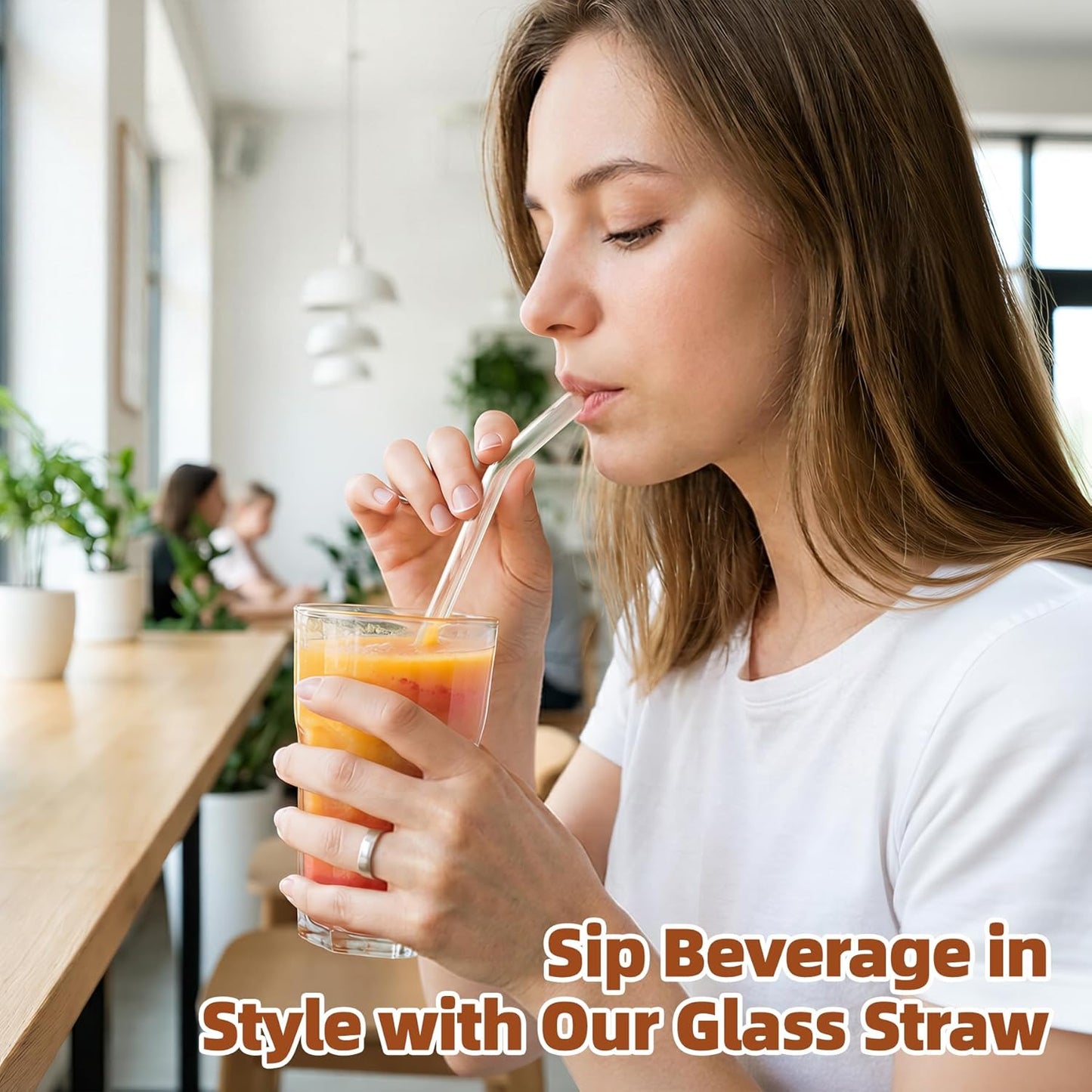 Antner 12 Pack Reusable Glass Straw, 8.5" x 10MM Bent Clear Glass Drinking Straws for Hot & Cold Drinks, 2 Cleaning Brushes Included