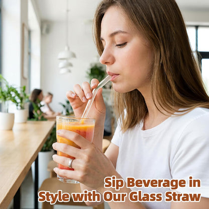 Antner 12 Pack Reusable Glass Straw, 8.5" x 10MM Bent Clear Glass Drinking Straws for Hot & Cold Drinks, 2 Cleaning Brushes Included