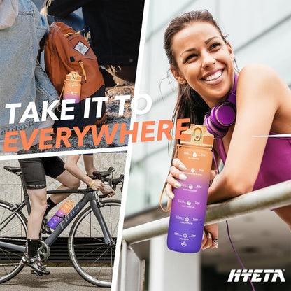 Hyeta 32oz Water Bottles with Straw - Stay Motivated and Hydrated with Convenient Times to Drink Markings, Durable, Leak-proof
