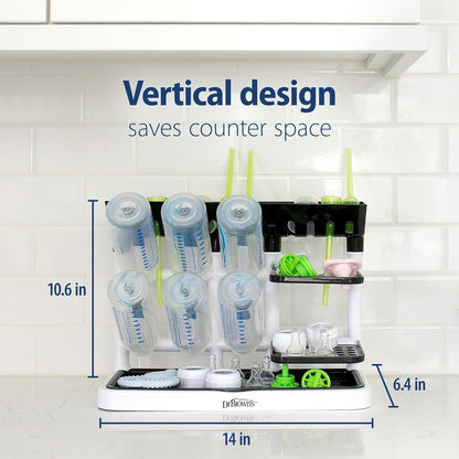 Dr. Brown's Baby Bottle Drying Tower, Stand-Up Countertop Drying Rack with Organized Storage for Baby Essentials, Space Saving Vertical Rack, Black/White