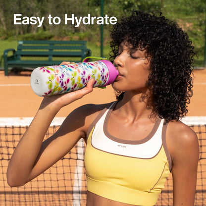 ENCOOL Insulated Water Bottle with Straw Stainless Steel Water Bottle, Leak-Proof, BPA-Free, Double Wall Vacuum Keeps Cold for 24 Hours for Sports, Travel, School (26 oz, Cotton Candy) - Colors D
