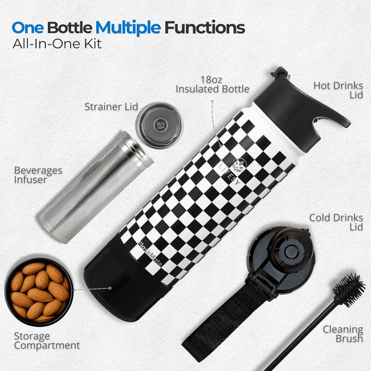 Tea Infuser Bottle & Cold Brew Travel Bottle – 18oz Insulated Flask with Storage, Filter & Dual Lids – For Work, Wellness & Gym – FLASKMATE All-in-One System (Mystic Lilac)