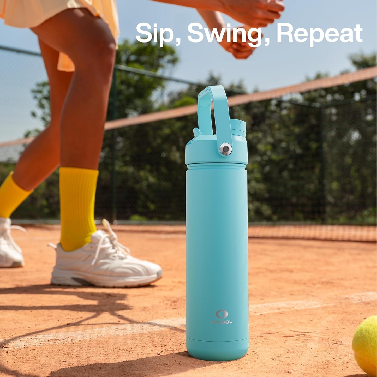 ENCOOL Insulated Water Bottle with Straw Stainless Steel Water Bottle, Leak-Proof, BPA-Free, Double Wall Vacuum Keeps Cold for 24 Hours for Sports, Travel, School (26 oz, Cotton Candy) - Colors B