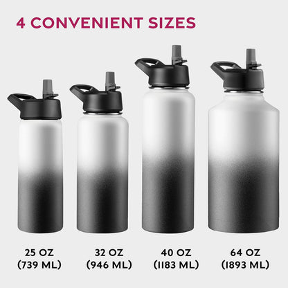 FineDine Water Bottle - Stainless Steel Insulated Water Bottle with Straw Lid, Flip Lid & Wide-Mouth Cap - Keeps Hot and Cold - 25 Oz / 739ml - Dreamy Purple