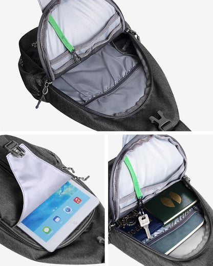 WATERFLY Crossbody Sling Backpack Sling Bag Travel Hiking Chest Bag Daypack (Black)