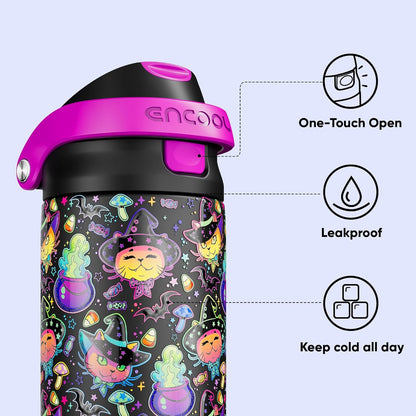 ENCOOL Leakproof Insulated Water Bottle with Straw Dual-Sip Water Bottle Bag-Safe Design for Work, Commute & Gym – Keeps Drinks Cold All Day, 24 oz, Lemonade Pink - Colors A
