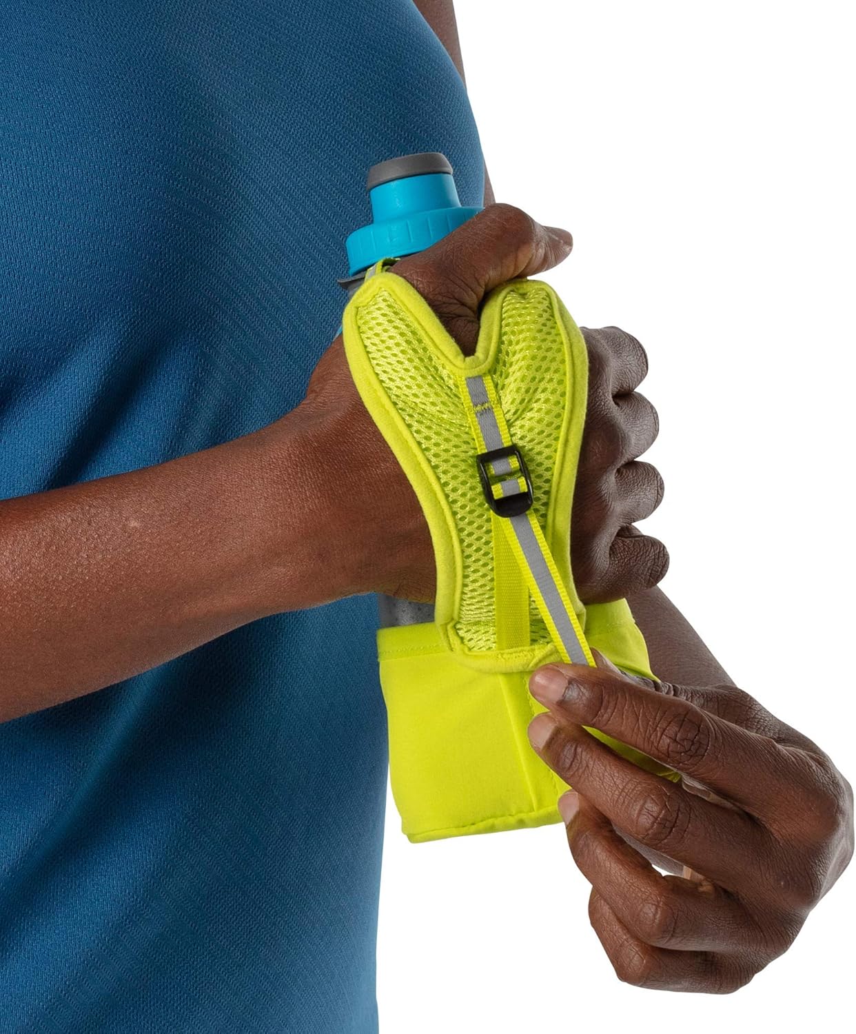 Nathan Running Handheld Water Bottle Adjustable No-Grip Quick Squeeze Lite Hand Strap. Reflective Hydration