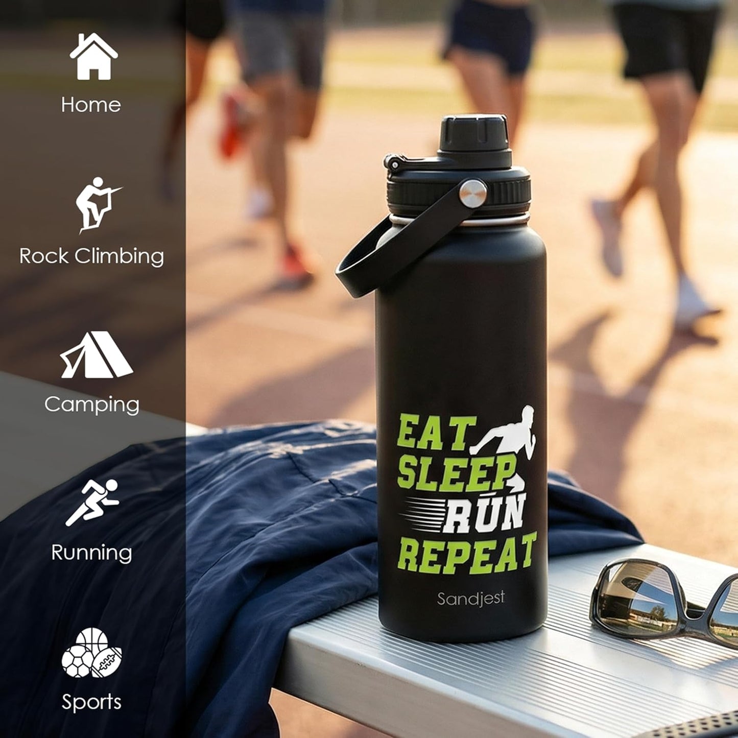 SANDJEST Gym Insulated Engraved Stainless Steel Water Bottle 32oz, Vacuum Chug Lid Travel Tumbler For Men Friends Dad Gymer Trainer, Gym Mode on, Birthday Christmas Father's Day