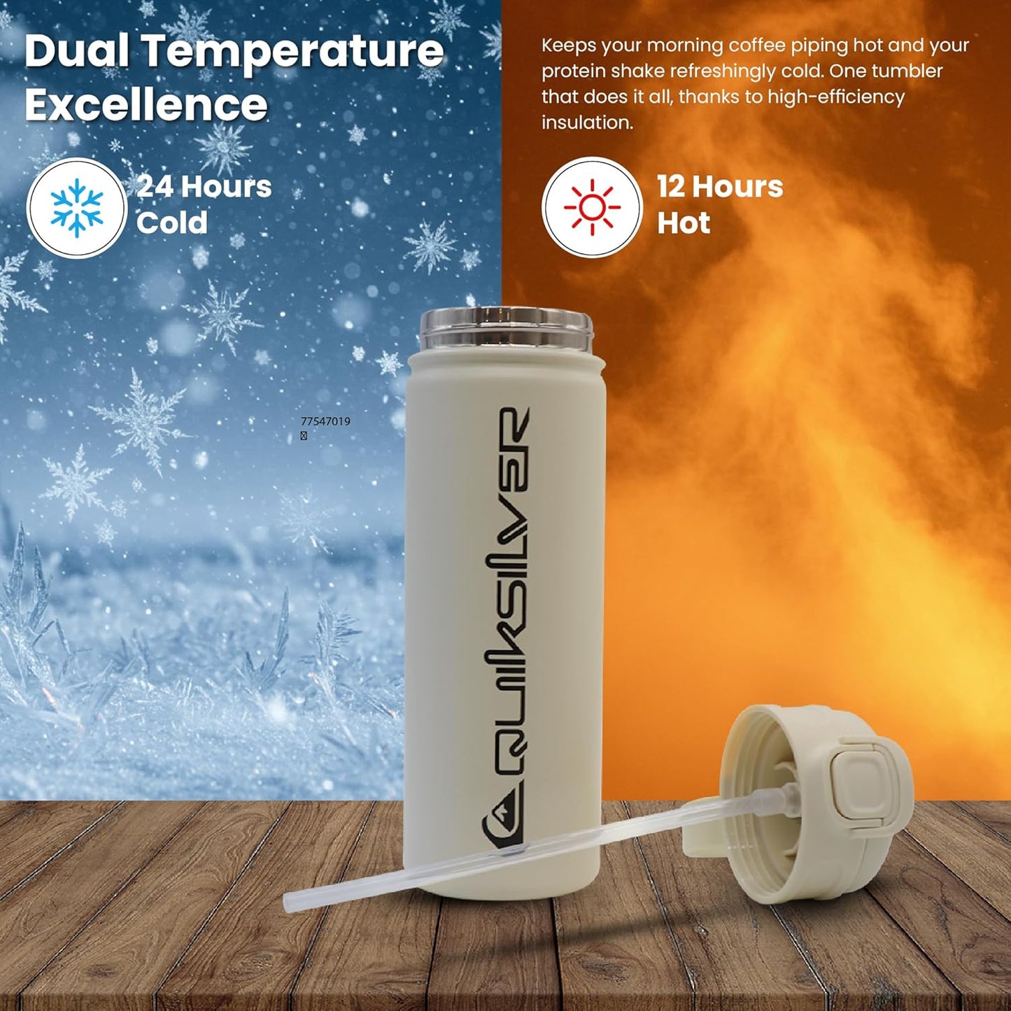 Quiksilver Laguna 32oz Tripple Wall Stainless Steel Water Bottle, Reusuable Sports Bottle with Leak-Proof Straw and Spout Lid, Non-Slip Rubber Base, Carrier Handle, 24H Hot & Cold Insulated Tumbler