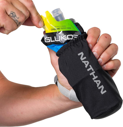Nathan Handheld Soft Flask 18oz - Exo-Draw Insulated Collapsible Bottle - Grip-Free Strap & Rigid ExoSpine for Comfort/Support - Breathable Mesh Strap - Ideal Running/Hiking, Pinnacle, Black