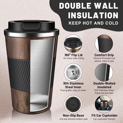 DUBUXW Insulated Coffee Tumblers with Flip Lid 12oz / 17oz, Stainless Steel Travel Coffee Mug Leak Proof, Vacuum Insulated Coffee Mug Reusable Cup, Keeps Cold and Hot for Coffee Tea