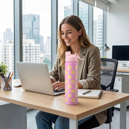 Fijinhom 18 oz Insulated Water Bottle, 2-in-1 Straw and Spout Lid Stainless Steel Thermos, Leak-Proof, Double Wall Vacuum Flask, Keep Cold 24H for Outdoor, Sports, Travel, School (Black)