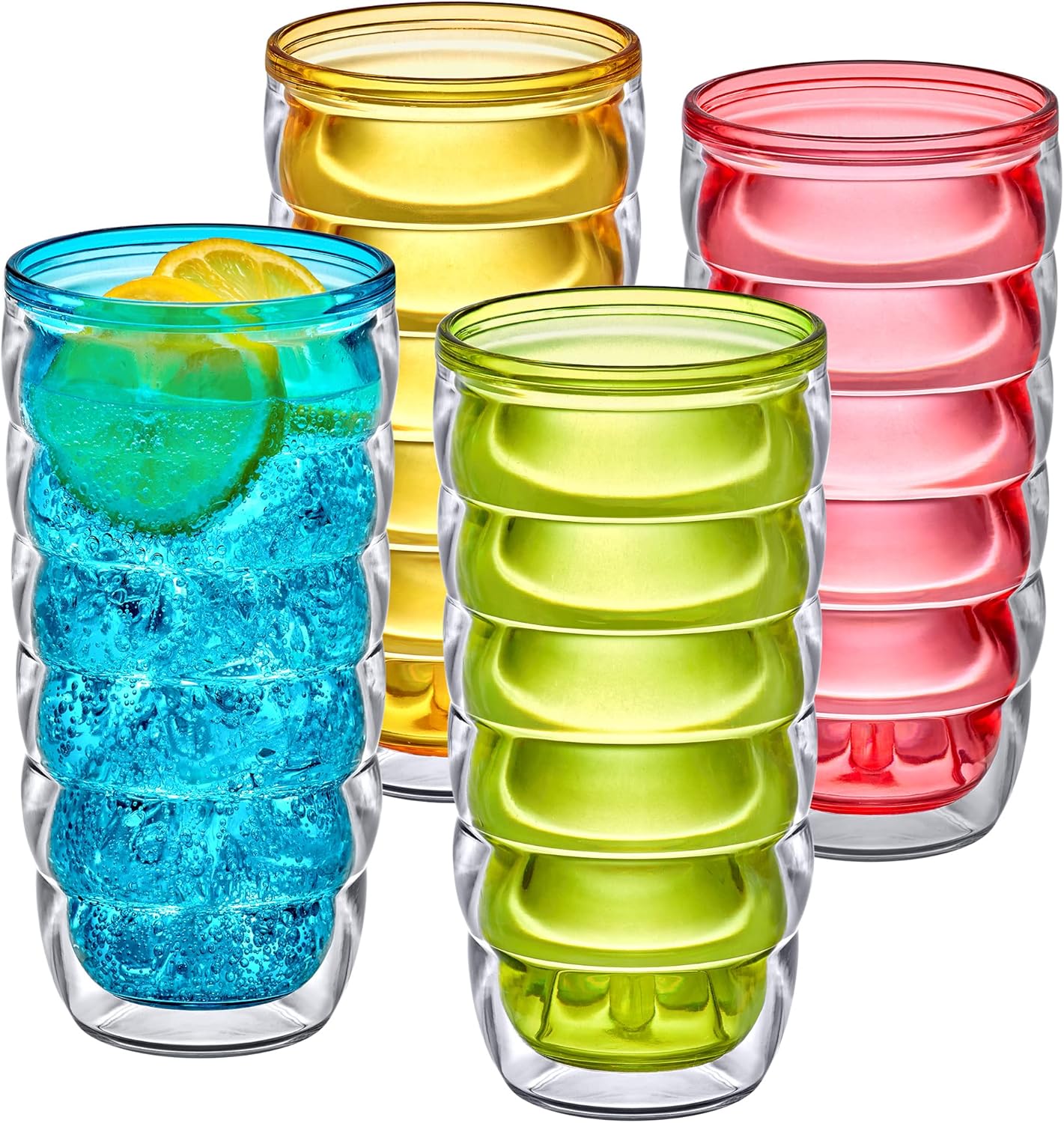 Amazing Abby - Arctic - 24-Ounce Insulated Plastic Tumblers (Set of 4), Double-Wall Plastic Drinking Glasses, All-Clear High-Balls, Reusable Cups, BPA-Free, Shatter-Proof, Dishwasher-Safe