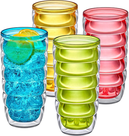 Amazing Abby - Arctic - 24-Ounce Insulated Plastic Tumblers (Set of 4), Double-Wall Plastic Drinking Glasses, All-Clear High-Balls, Reusable Cups, BPA-Free, Shatter-Proof, Dishwasher-Safe