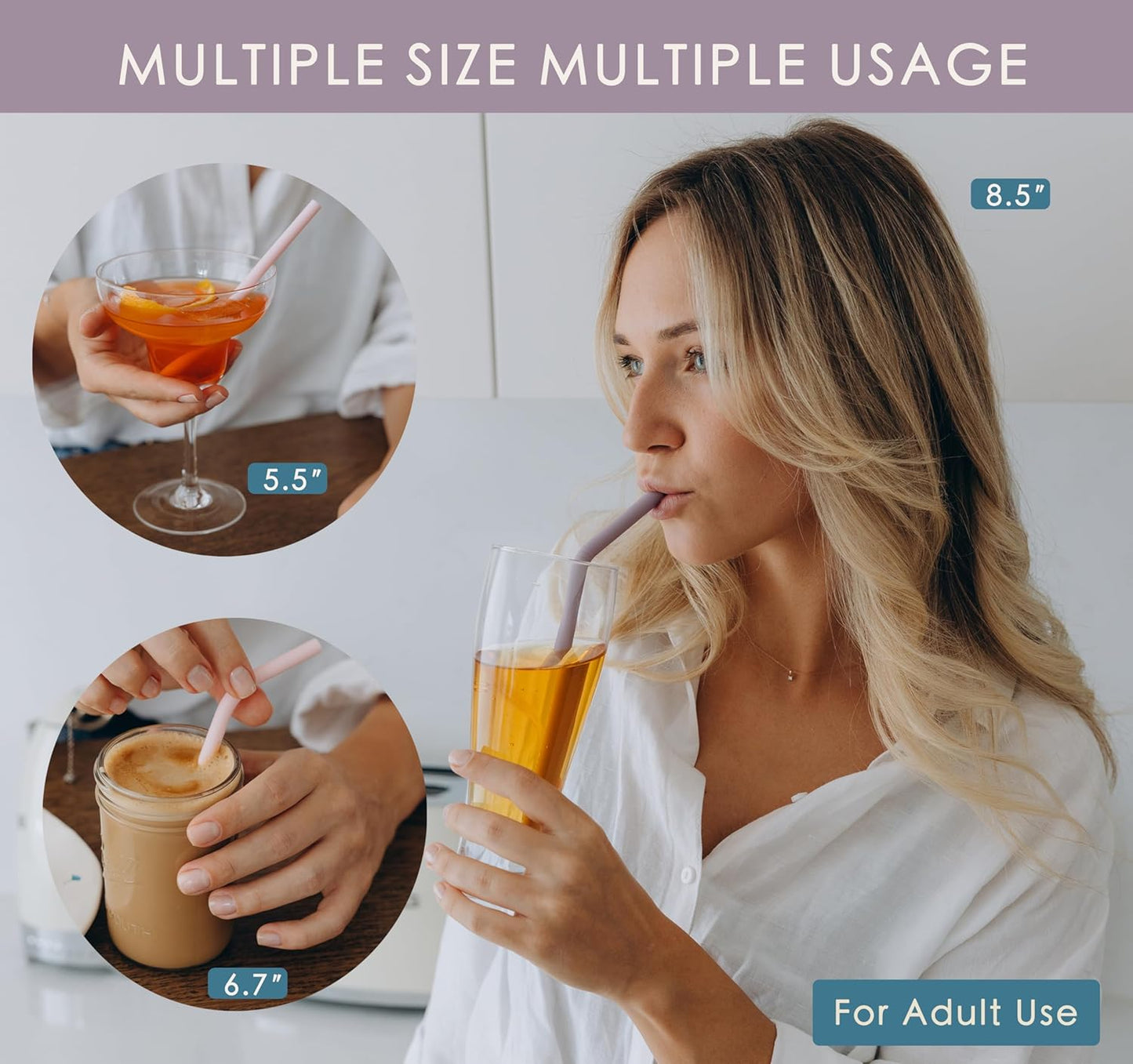 4-Size Reusable Silicone Straws with Travel Keychain Cases-Portable Collapsible For Cruise Ships, Short-Long Size For 4-20 oz Tumblers,Kids Toddlers Adults, Standard&Wide For Regular Liquid&Smoothie