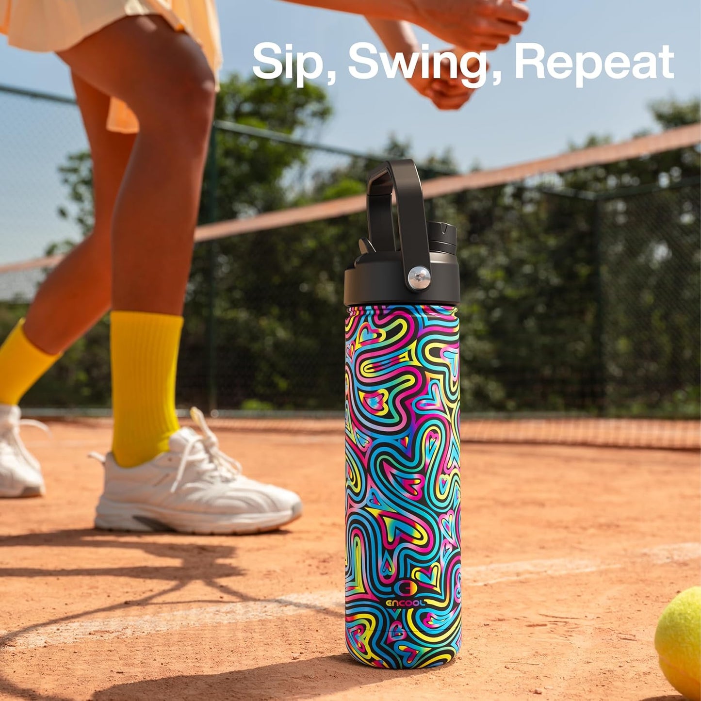 ENCOOL Insulated Water Bottle with Straw Stainless Steel Water Bottle, Leak-Proof, BPA-Free, Double Wall Vacuum Keeps Cold for 24 Hours for Sports, Travel, School (26 oz, Cotton Candy) - Colors D