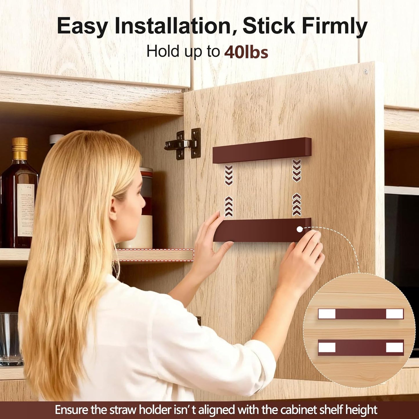 9.5” Large Acrylic Straw Holder for Cabinet Door, Reusable Adjustable Two-Part Straws Organizer with Ultra Sticky Adhesive Strips, 2026 Straw Storage for Kitchen Cupboard (Transparent)