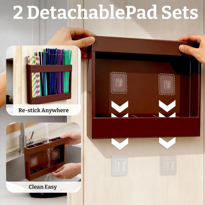 9.5” Large Acrylic Straw Holder for Cabinet Door with Detachable Ultra Sticky Adhesive Squares and Stickers, 2026 Reusable Straws Organizer Storage Dispenser for Kitchen Counter Cupboard