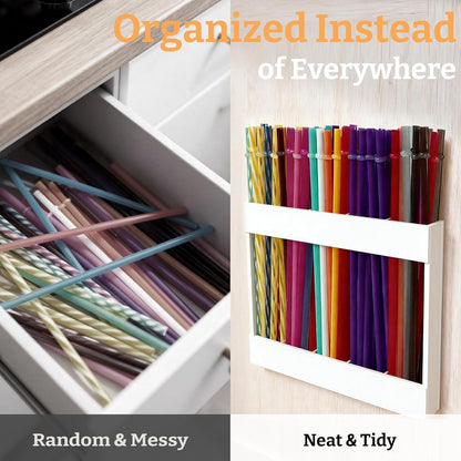 9.5” Large Acrylic Straw Holder for Cabinet Door with Detachable Ultra Sticky Adhesive Squares and Stickers, 2026 Reusable Straws Organizer Storage Dispenser for Kitchen Counter Cupboard