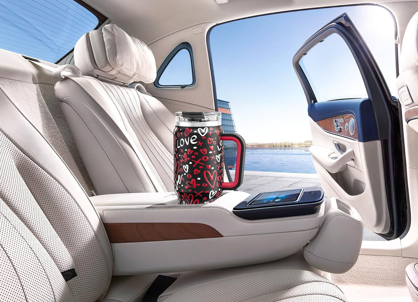 Meoky 32 oz Tumbler with Handle, Insulated Tumbler with Lid and Straw, Stainless Steel Travel Mug, Keeps Cold for 24 Hours, 100% Leak Proof, Fits in Car Cup Holder (Night)