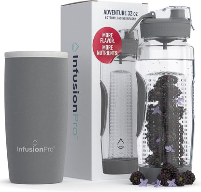 Infusion Pro 32 oz Fruit Infuser Water Bottle with Insulated Sleeve & 50 Recipe Fruit Infusion Water eBook : Bottom Loading, Large Water Infuser for More Flavor : Unique Gift Idea for Women
