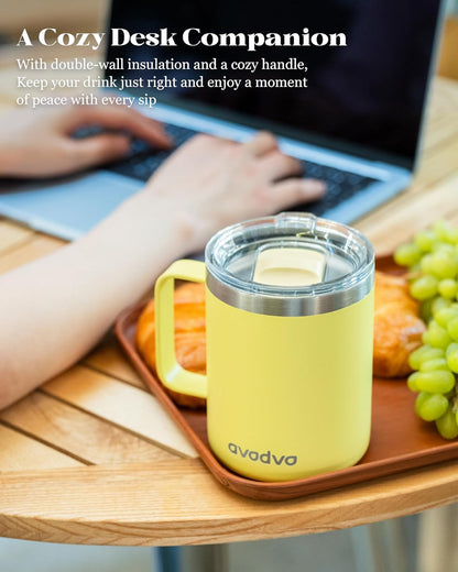 12oz Insulated Coffee Mug with Lid – Includes Two Lids, Stainless Steel Coffee Travel Mug with Handle, Double Wall Vacuum Insulated Camping Mug for Home, Office & Outdoor, Navy Blue
