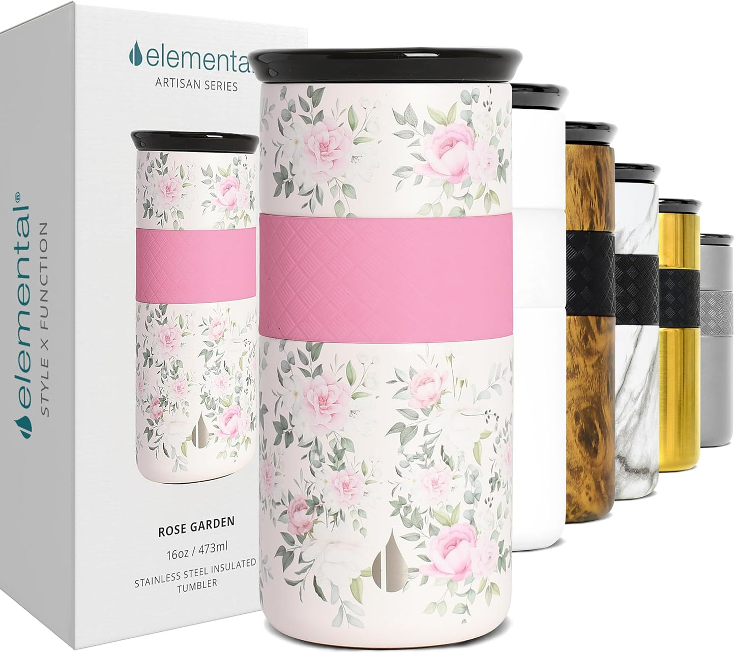 Elemental Artisan Insulated Tumbler, Triple Wall Coffee Travel Mug, Reusable Stainless Steel Coffee Tumbler with Ceramic Lid, Thermal Coffee Cups for Hot (6 Hrs) & Cold (18 Hrs), 16oz - Forest Green