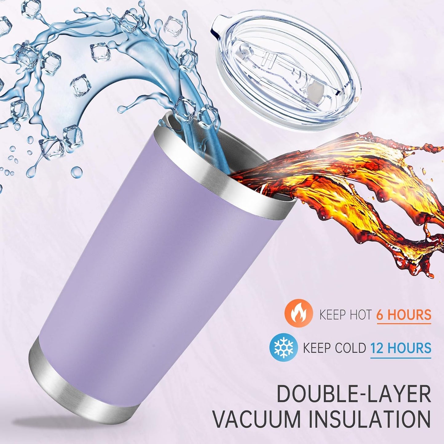 20 oz Tumblers Bulk Stainless Steel Tumbler with Lid Double Wall Vacuum Insulated Coffee Mug 20oz Powder Coated Cup for Hot and Cold Drinks, Stainless, 6 pack