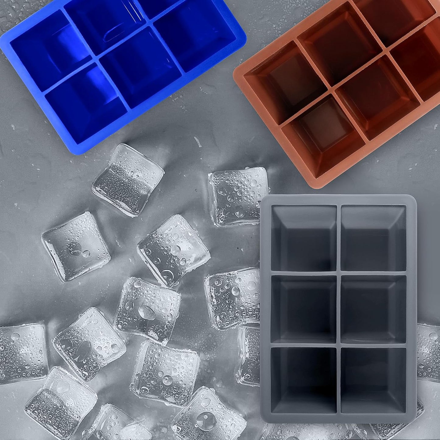 Excnorm Silicone Ice Cube Trays 3 Pack - Large Size Silicone Ice Cube Molds with Leak Proof Removable Lid Square Ice Cube Tray And BPA Free for Cocktail,Whiskey, Stackable Flexible Ice