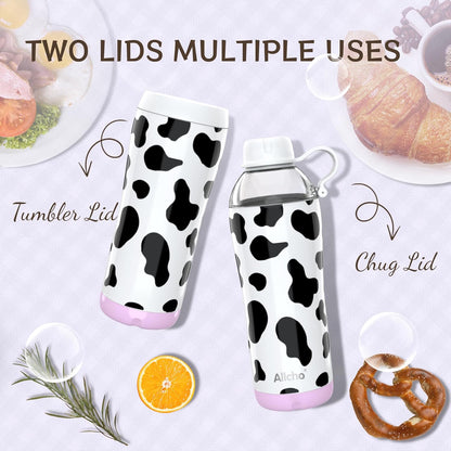 Allcho Insulated Water Bottle for Women, 18oz Stainless Steel Leak Proof Tumbler with 2 Lids, BPA-Free Tritan Chug & Straw Lid, Double Wall Vacuum Flask