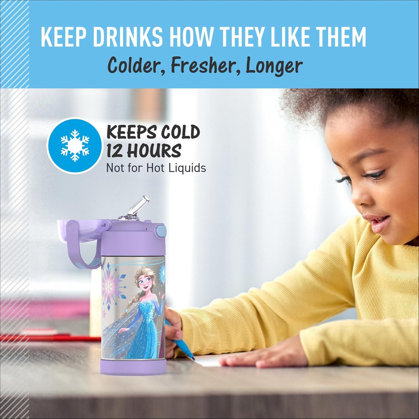 THERMOS FUNTAINER Water Bottle with Straw - 12 Ounce - Kids Stainless Steel Vacuum Insulated Water Bottle with Lid, Bluey - Colors A