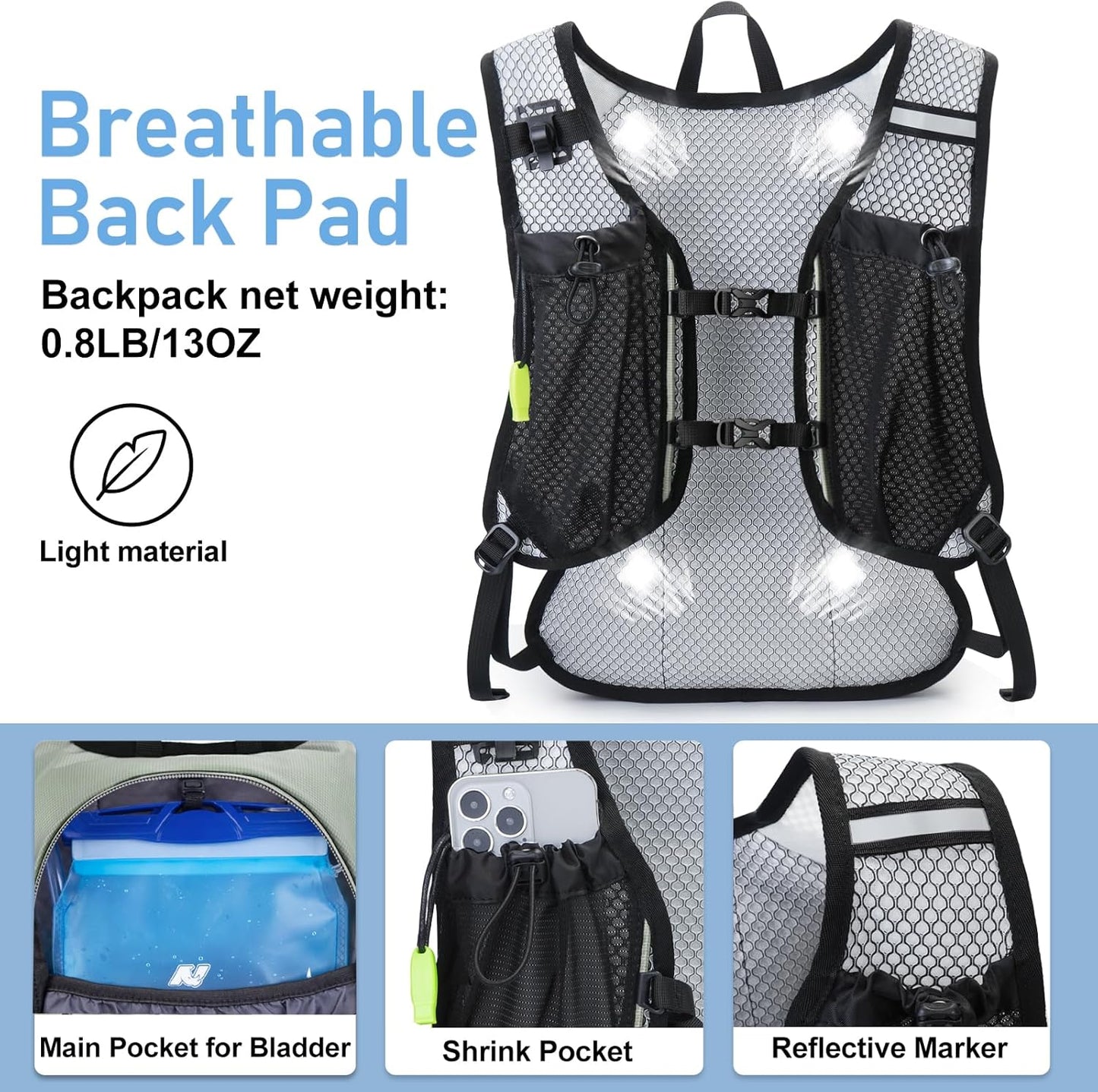 Lightweight Hydration Backpack, Running Backpack with 2L Water Bladder, Hydro Water Daypack for Cycling Hiking Rave for Men Women