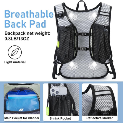 Lightweight Hydration Backpack, Running Backpack with 2L Water Bladder, Hydro Water Daypack for Cycling Hiking Rave for Men Women