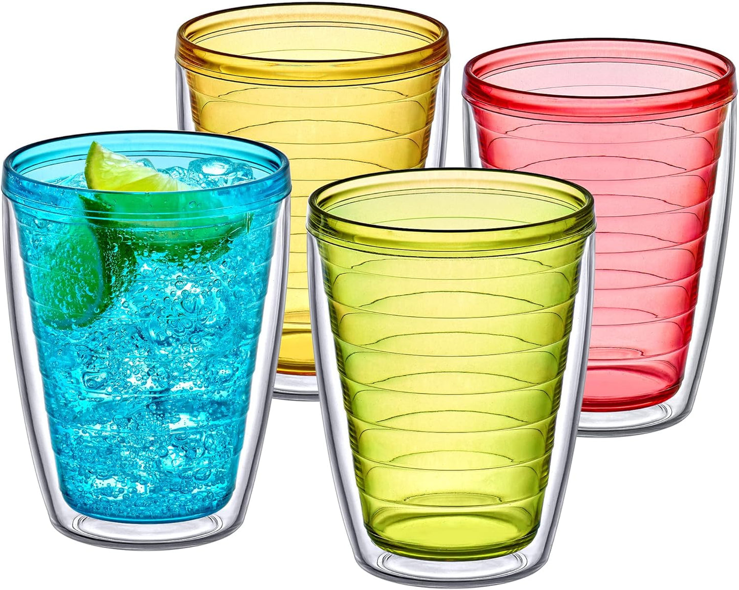 Amazing Abby - Alaska - 16-Ounce Insulated Tumblers (Set of 4), Double-Wall Drinking Glasses, Mixed-Color Reusable Cups, BPA-Free, Shatter-Proof, Dishwasher-Safe