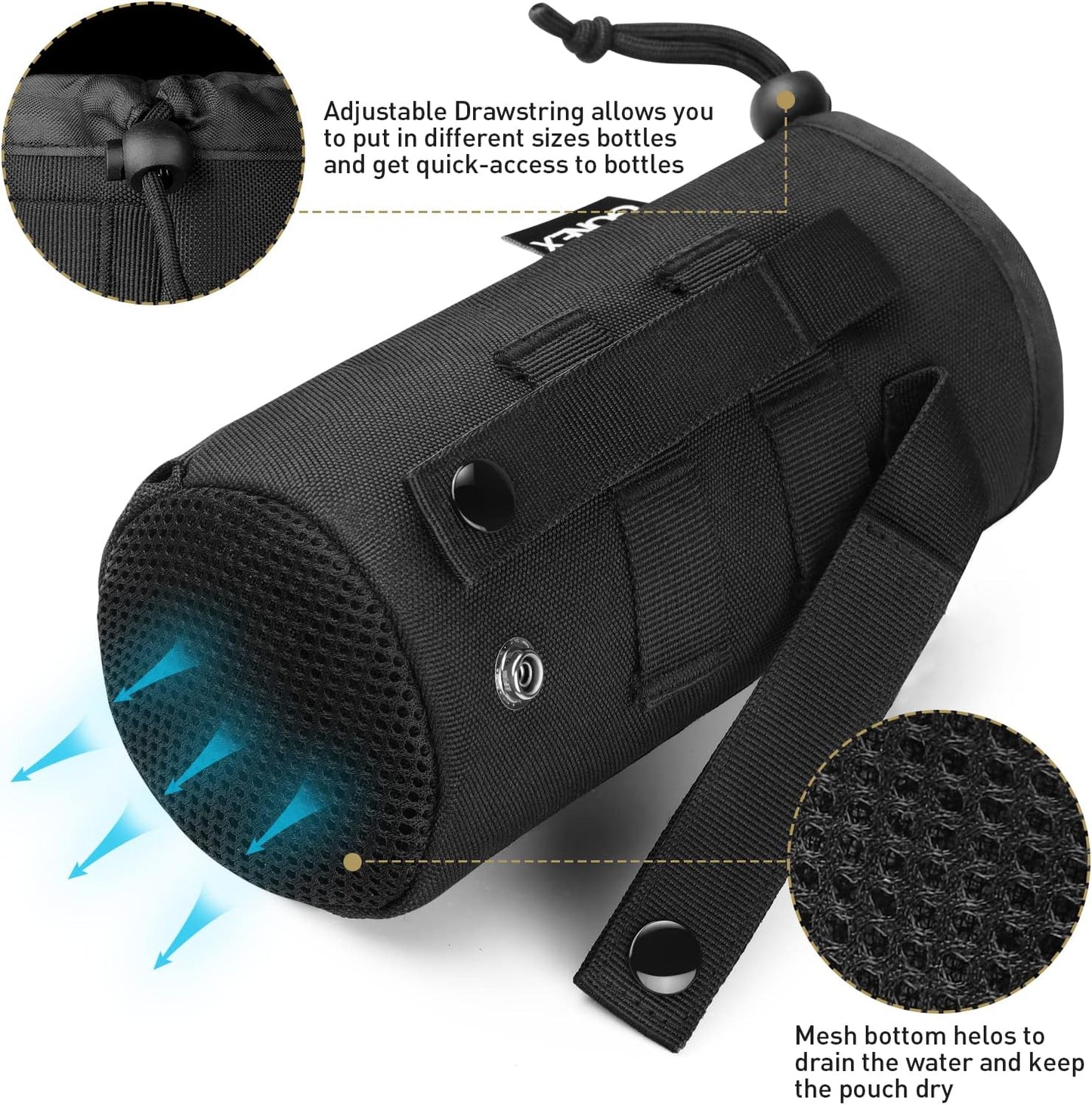 Gonex Tactical MOLLE Water Bottle Pouch, Drawstring Open Top & Mesh Bottom Travel Water Bottle Bag Hydration Carrier
