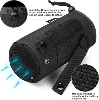 Gonex Tactical MOLLE Water Bottle Pouch, Drawstring Open Top & Mesh Bottom Travel Water Bottle Bag Hydration Carrier