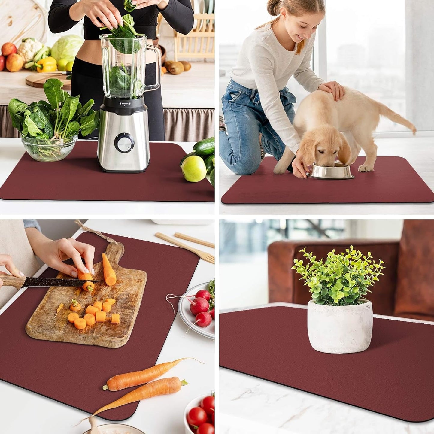 WISELIFE Dish Drying Mat Super Absorbent Drying Mat Large Dish Drying Mats for Kitchen Counter Easy Clean Dish Mat Kitchen Drying Mat15"x 18" Stylish Grey
