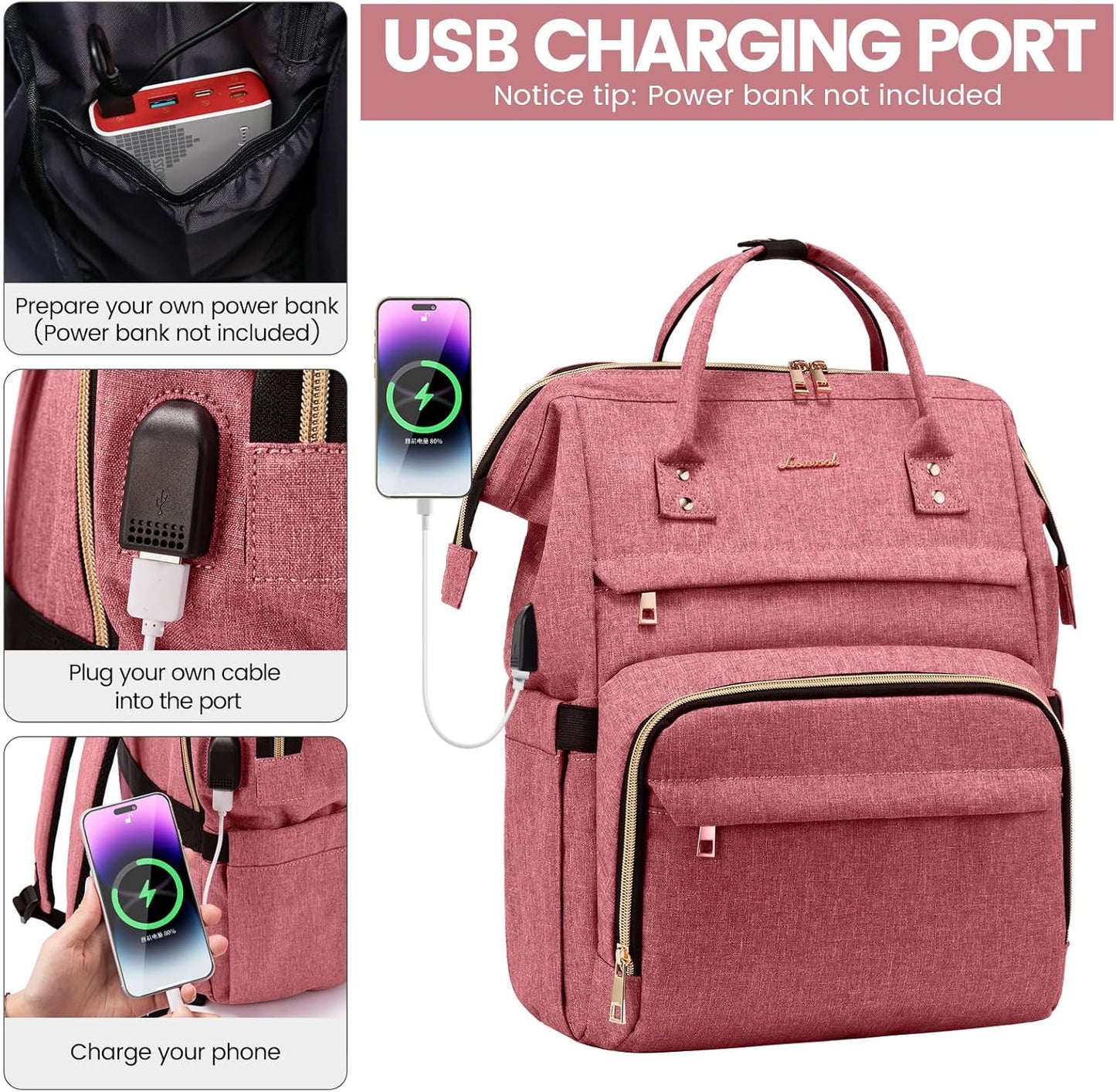 LOVEVOOK Laptop Backpack for Women with Giant Tumbler Holder Pocket,15.6 inch Waterproof Travel Backpack Purse Computer Laptop Bag,Professional Work College Nurse Teacher Backpack Casual Daypack,Black