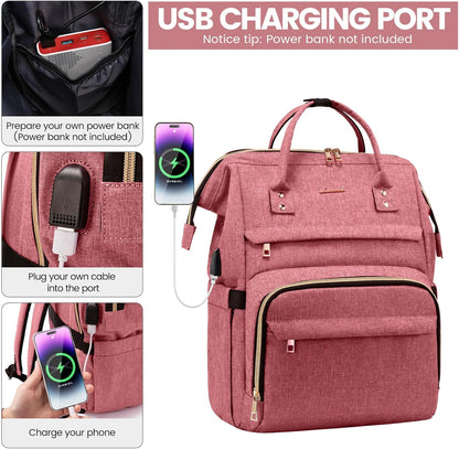 LOVEVOOK Laptop Backpack for Women with Giant Tumbler Holder Pocket,15.6 inch Waterproof Travel Backpack Purse Computer Laptop Bag,Professional Work College Nurse Teacher Backpack Casual Daypack,Black