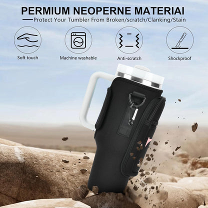 Initial Water Bottle Holder with Strap for Stanley Cup Accessories 40 oz/Simple Modern Tumbler, Birthdays for Women Girls, Water Bottle Carrier Bag with Phone Pocket,Hiking Walking Gym Camping