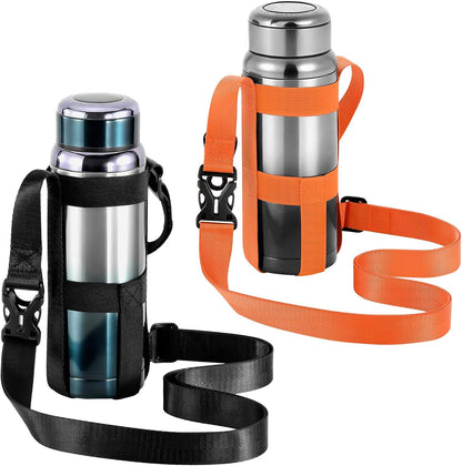 Nuovoware Water Bottle Holder With Strap, 2 Pack Elastic Water Bottle Sling Bag for 20-40 Oz, Lightweight Crossbody Bag With Shoulder Strap for Walking Hiking Camping Traveling, Black+Black