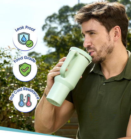 40 Oz Tumbler Flip Straw Lid for Stanley Quencher, Silicone Leak Proof Replacement Cover Reusable, Splash Resistant Cup Lids Accessories with Cleaning Brush Set