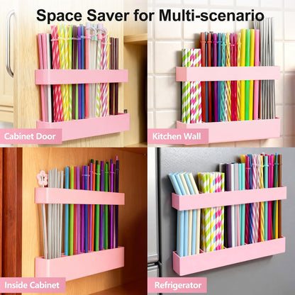 9.5” Large Acrylic Straw Holder for Cabinet Door, Reusable Adjustable Two-Part Straws Organizer with Ultra Sticky Adhesive Strips, 2026 Straw Storage for Kitchen Cupboard (Transparent)