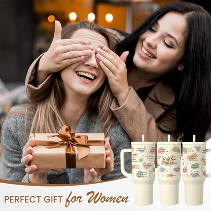 Floral Tumbler with Handle 40oz, Stainless Steel Insulated Tumblers Coffee Travel Mug Cup with Straw, Flower Coffee Cup Gifts for Women Girls, Gift for Her on Christmas Birthday Mothers Day
