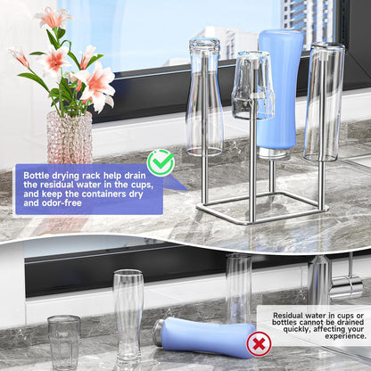 Water Bottle Drying Rack Reusable Bottle Rack Dryer Kitchen Stand Holder Metal Countertop Baby Bottle Drying Rack Water Cup Drying Rack for Plastic Bags, Bottles and Cups (Sliver, Small)