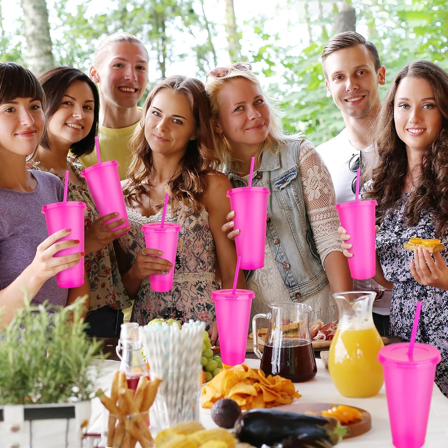 Hxezoc 16-Piece Reusable Cups with Lids and Straws, 24 oz Glitter Plastic Tumbler Iced Coffee Cups Travel Mug Cup for Smoothie Juices Beach or Bachelor Party (Black)
