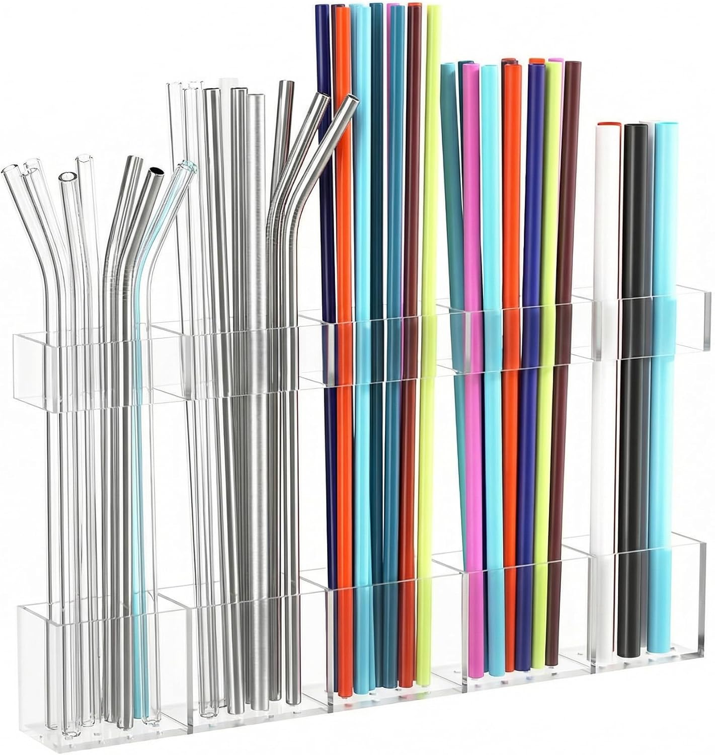 Straw Holder for Cabinet Door, Reusable Tumbler Straw Organizer Storage Container Mount for Kitchen Counter Cupboard Door (Transparent, 9.5inch)