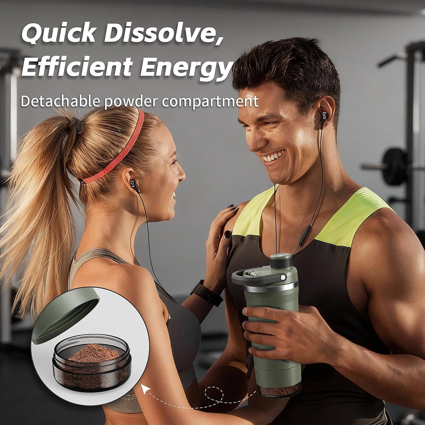 PROCHAIN Insulated Stainless Steel Shaker Bottle, Metal Shaker Cup for Protein Shakes with Storage, Leak-Proof Twist Lock Lid, Perfect for Gym Sports, 20 oz