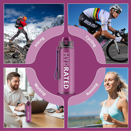 QLUR Water Bottle with Straw, 32oz Motivational Water Bottles with Time Marker to Drink, Tritan BPA Free, 1L Sports Water Bottle with Carry Strap LeakProof for Women Gym Fitness Outdoor (1 Pack)