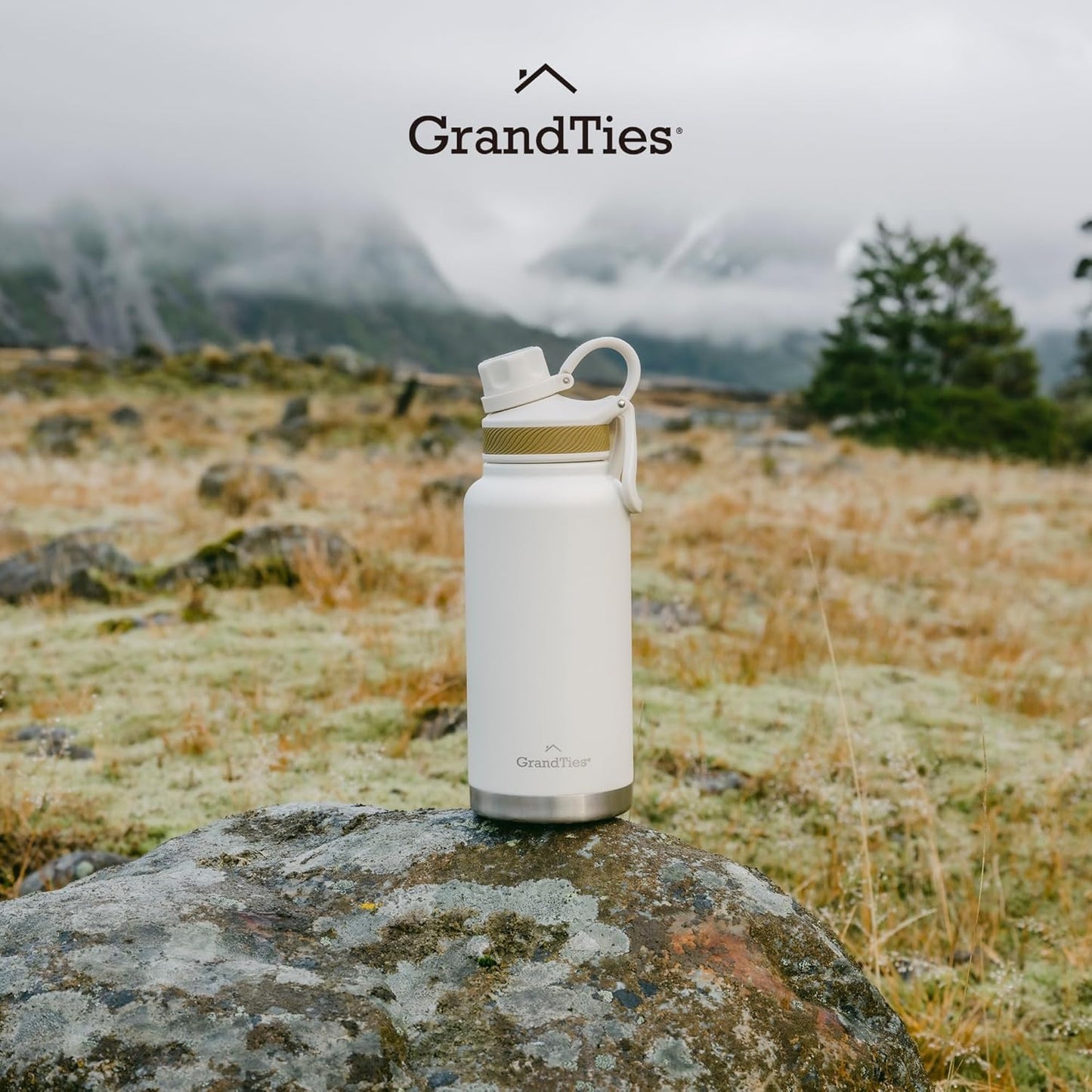 GRANDTIES 2 Lids Sports Stainless Steel Water Bottles – Wide Mouth Vacuum Insulated Reusable Leak Proof BPA-Free Travel Metal Canteen, Thermal Bottles for Men Women Gym (Ivory White 32 oz)